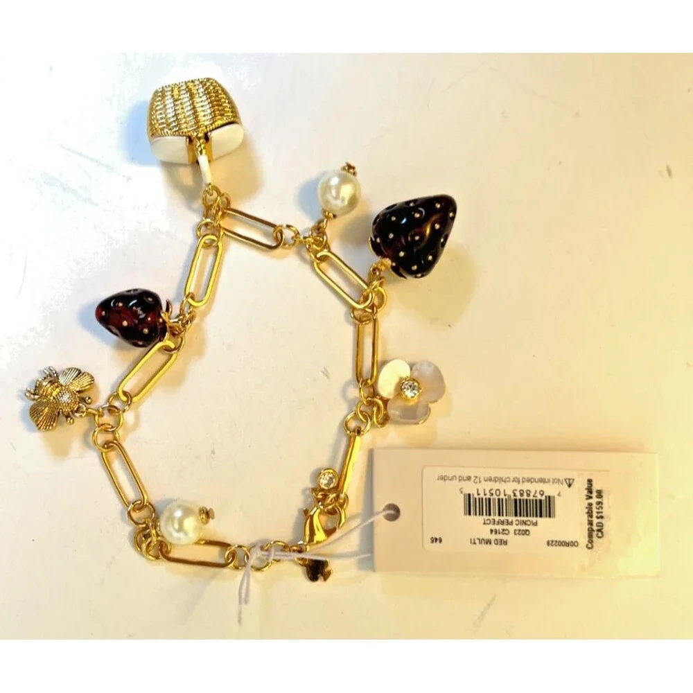 KATE SPADE PRECIOUS SUMMER Bracelet Picnic Strawberries HoneyBees Flowers Pearls - Picture 6 of 14